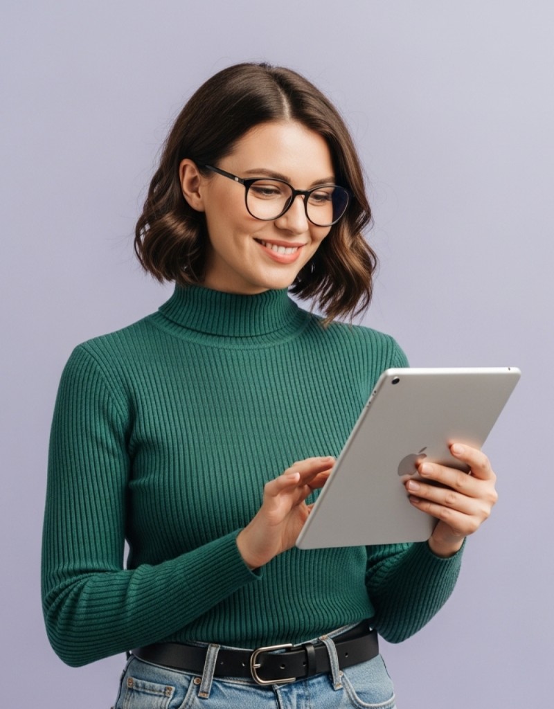 Marketing professional reviewing a campaign on a tablet